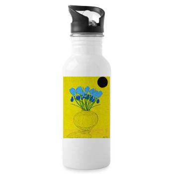 Vase d’iris bleu sur fond jaune - Gourde avec paille intégrée - blanc - Droite