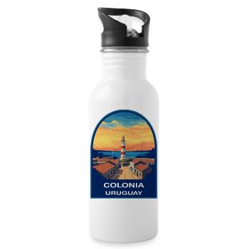 Colonia Uruguay Lighthouse Retro Sunset Badge - Water bottle with straw - white - Right