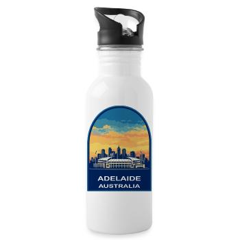 Adelaide Australien Skyline Retro Sonnenuntergangsabzeichen - Trinkflasche mit integriertem Trinkhalm - Weiß - Rechts