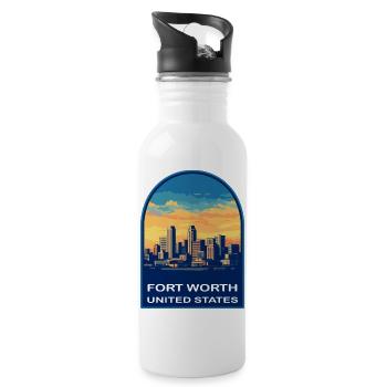 Fort Worth Texas Skyline Retro Sonnenuntergangs-Reiseabzeichen - Trinkflasche mit integriertem Trinkhalm - Weiß - Rechts