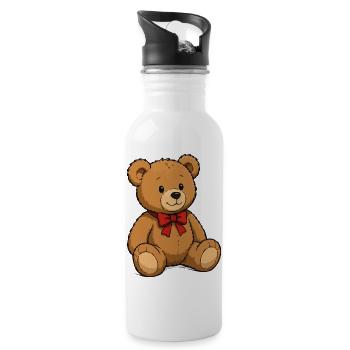 Teddy Bär mit roter Schleife - Trinkflasche mit integriertem Trinkhalm - Weiß - Rechts