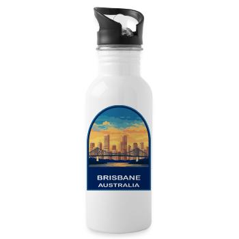 Brisbane Story Bridge Australia Skyline Sunset - Water bottle with straw - white - Right