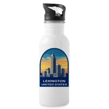 Lexington Kentucky Skyline Retro Sunset Badge - Water bottle with straw - white - Right