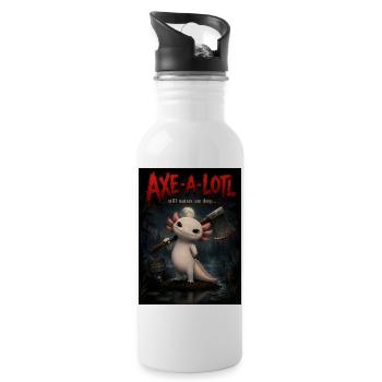 Axe-a-lotl – Creepy Cute Axolotl Horror Cartoon - Water bottle with straw - white - Right
