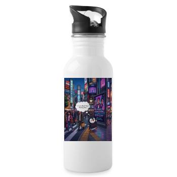 Beak in Japan -  Penguin Tokyo Band Humor Design - Trinkflasche mit integriertem Trinkhalm - Weiß - Rechts