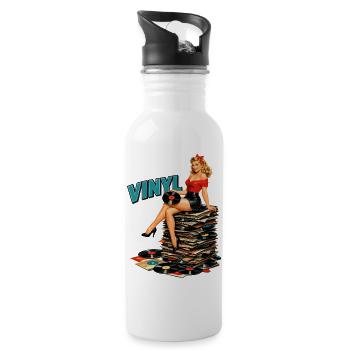 Vinyl Pin-Up Girl: Retro Schallplatten Poster - Trinkflasche mit integriertem Trinkhalm - Weiß - Rechts