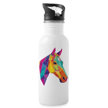 Geometrisches Pferd Farbfluss Pferdekopf - Trinkflasche mit integriertem Trinkhalm - Weiß - Rechts