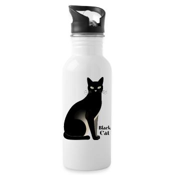 Minimalist Black Cat - Water bottle with straw - white - Right