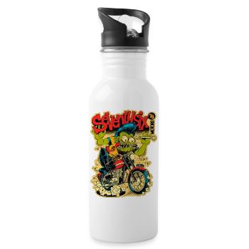 Green Monster on Motorcycle – Comic Style - Water bottle with straw - white - Right