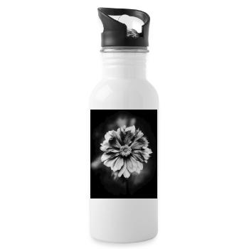 Black and white flower contrast - Water bottle with straw - white - Right