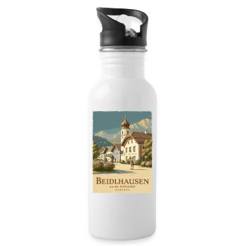 Beidlhausen Poster - Alpen Dorfharmonie - Trinkflasche mit integriertem Trinkhalm - Weiß - Rechts