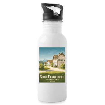 Sankt Fickdichdoch - Postkartenmotiv - Trinkflasche mit integriertem Trinkhalm - Weiß - Rechts