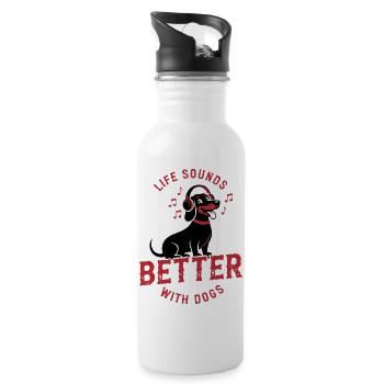 Cute dog with headphones music lover - Water bottle with straw - white - Right