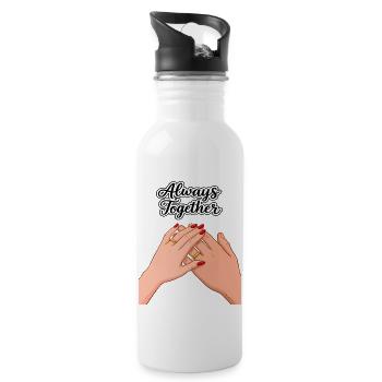 Always Together: Hands with Wedding Rings - Water bottle with straw - white - Right