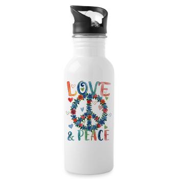 Love and Peace Blumenzeichen im Aquarellstil - Trinkflasche mit integriertem Trinkhalm - Weiß - Rechts