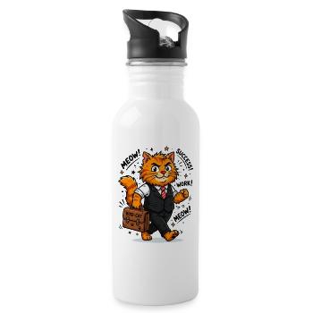  Fleißiger Business-Kater mit Aktentasche - Trinkflasche mit integriertem Trinkhalm - Weiß - Rechts