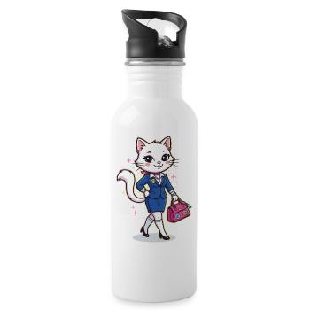 Elegante Business-Katze mit pinker Tasche - Trinkflasche mit integriertem Trinkhalm - Weiß - Rechts