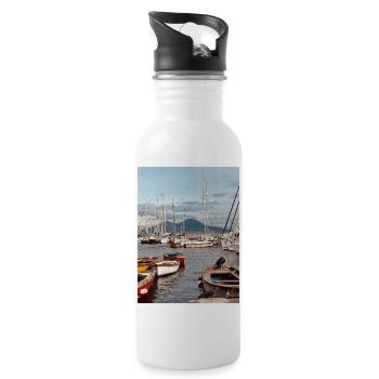 Harbour nautical landscape - Water bottle with straw - white - Right