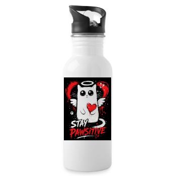 Graffiti de chat Stay Pawsitive - Gourde avec paille intégrée - blanc - Droite
