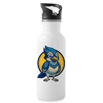 Jay Bird Kawaii Maskottchen Cartoon Clipart Logo Abzeichen - Trinkflasche mit integriertem Trinkhalm - Weiß - Rechts