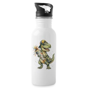 Funny watercolor T-Rex for back-to-school - Water bottle with straw - white - Right