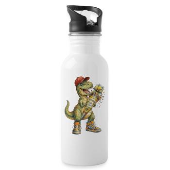 Cooler Aquarell T-Rex für den Schulanfang - Trinkflasche mit integriertem Trinkhalm - Weiß - Rechts
