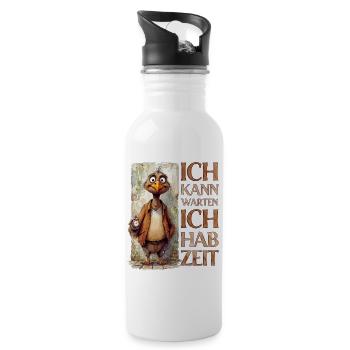 Alter Geier: Ich kann warten, ich hab Zeit! - Trinkflasche mit integriertem Trinkhalm - Weiß - Rechts