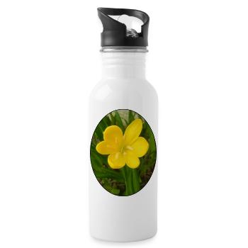 Gelbe Blüte im Vordergrund - Trinkflasche mit integriertem Trinkhalm - Weiß - Rechts