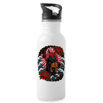 Dobermann im japanischen Irezumi Tattoo Stil - Trinkflasche mit integriertem Trinkhalm - Weiß - Rechts