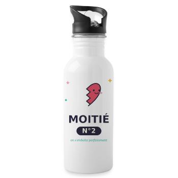 Moitié Nº2 Cœur Esquissé Rigolo - Gourde avec paille intégrée - blanc - Droite