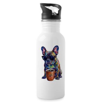 Coole Französische Bulldogge mit Kaffee - Trinkflasche mit integriertem Trinkhalm - Weiß - Rechts