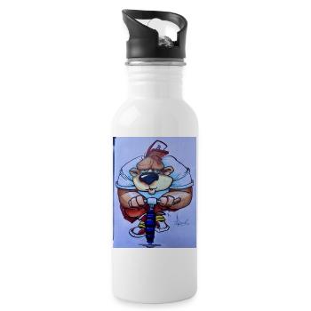 Bär auf BMX-Rad - Trinkflasche mit integriertem Trinkhalm - Weiß - Rechts