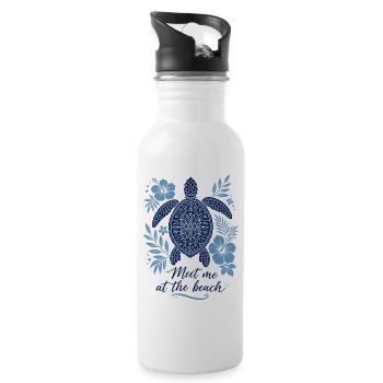 Meet me at the Beach – Schildkröte im Mandala-Stil - Trinkflasche mit integriertem Trinkhalm - Weiß - Rechts
