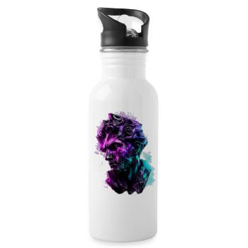 Neon Statue Antike Büste Vaporwave Cyberpunk - Trinkflasche mit integriertem Trinkhalm - Weiß - Rechts