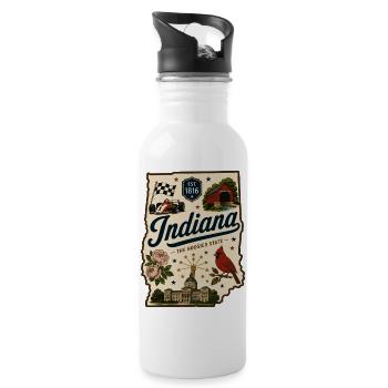 Indiana Hoosier State Vintage-Reiseaufkleber - Trinkflasche mit integriertem Trinkhalm - Weiß - Rechts