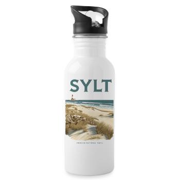 Sylt Premium | Vintage Beach Poster - Trinkflasche mit integriertem Trinkhalm - Weiß - Rechts