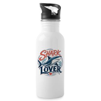 Shark Lover - T-Shirt für Hai-Fans - Trinkflasche mit integriertem Trinkhalm - Weiß - Rechts