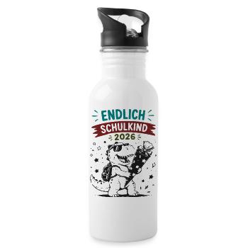 Endlich Schulkind 2026 Dino - Trinkflasche mit integriertem Trinkhalm - Weiß - Rechts