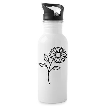 Sunflower One Line Floral Motif - Water bottle with straw - white - Right