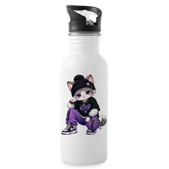 K-Pop-Katze im lila Hoodie - Trinkflasche mit integriertem Trinkhalm - Weiß - Rechts