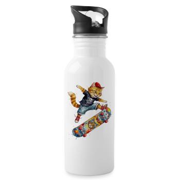 Cool Skating Cat Skateboard Watercolor Design - Trinkflasche mit integriertem Trinkhalm - Weiß - Rechts