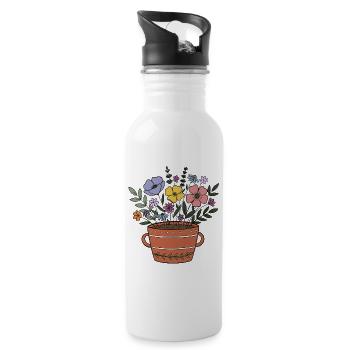 Blumen im Terrakotta-Topf - Trinkflasche mit integriertem Trinkhalm - Weiß - Rechts