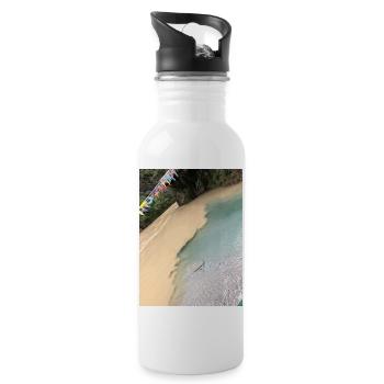 Tropical beach with colorful flags - Water bottle with straw - white - Right