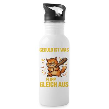 Böse Katze: Geduld ist was für Anfänger - Trinkflasche mit integriertem Trinkhalm - Weiß - Rechts