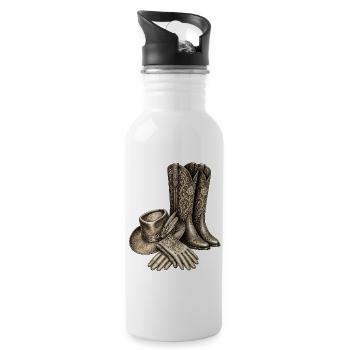 Verzierte Westernstiefel - Trinkflasche mit integriertem Trinkhalm - Weiß - Rechts