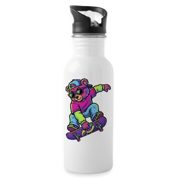 Teddy bear on a skateboard Neon - Water bottle with straw - white - Right