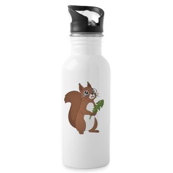 Eichhörnchen, das mit Blättern weint - Trinkflasche mit integriertem Trinkhalm - Weiß - Rechts