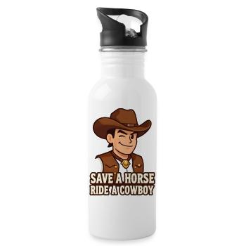 Cowboy-Karikatur mit Western-Slogan - Trinkflasche mit integriertem Trinkhalm - Weiß - Rechts