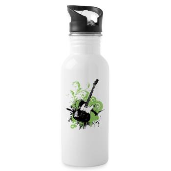 Grafische, florale grüne Gitarre - Trinkflasche mit integriertem Trinkhalm - Weiß - Rechts