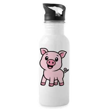 Laughing pink piggy - Water bottle with straw - white - Right